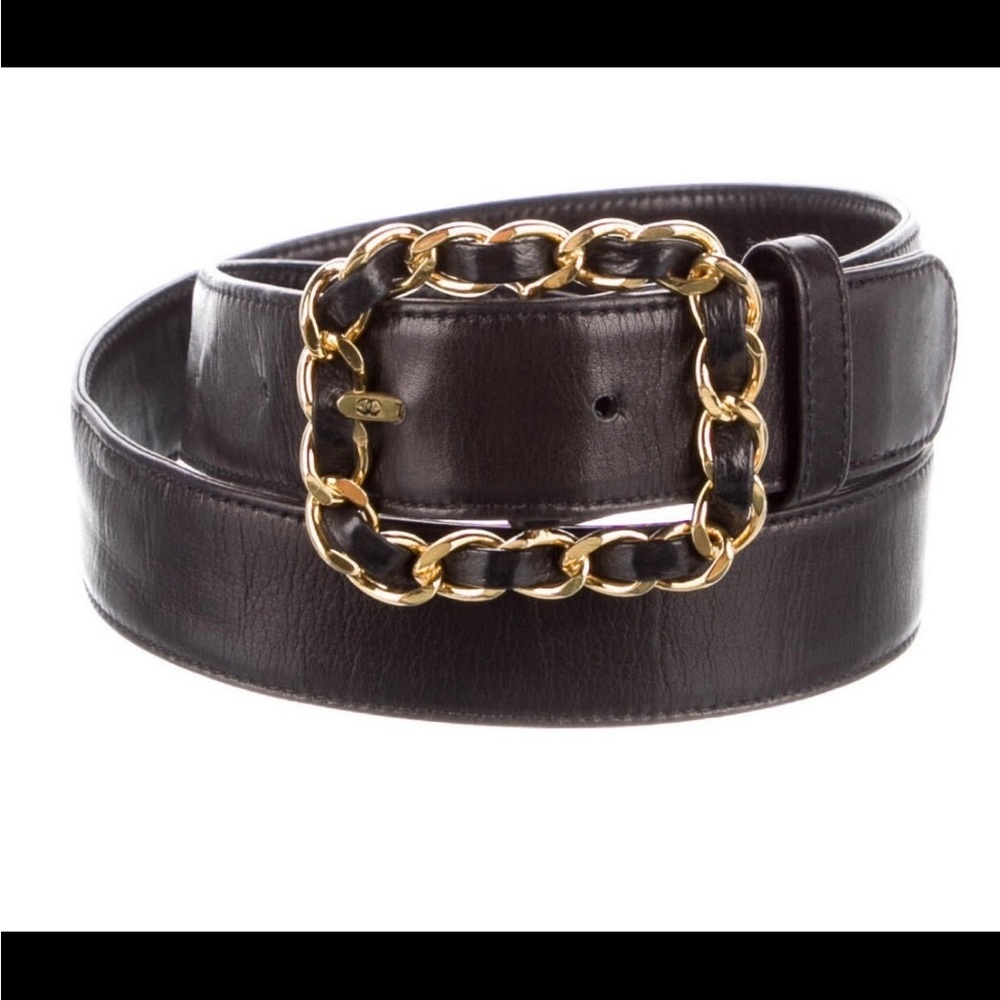 Chanel Waist Belt, Black Leather, Interlocking CC Logo
